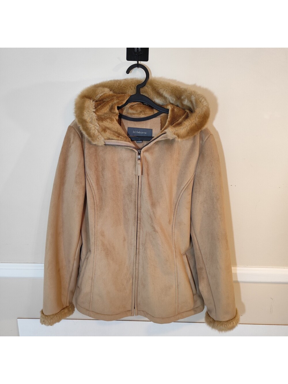 Liz Claiborne faux suede and fur Full Zip jacket Camel/ Brown Size Medium